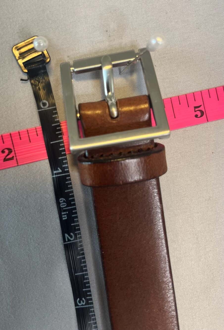 Brown Leather Belt Silver Square Buckle Western Minimalist Classic Waist Belt